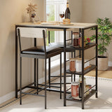 Garvee 3-Piece Modern Dining Set, Dining Table Set with 2 Upholstered Bar Stools,Bar Table Set w/ Metal Frame&Built-in Wine Rack for Kitchen Dining Room Apartment Breakfast Nook 36"Lx 16.7"W x 37.2"H Gray - Oak