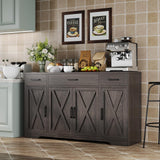 Garvee Modern 55" Black-Brown Sideboard Buffet Cabinet – 4 Doors, 3 Drawers, Adjustable Shelves – Large Storage for Kitchen, Dining, Living Room, Coffee Bar – Black-brown 4161