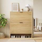Garvee Shoe Storage Cabinet for Entryway, Fluted Shoe Cabinet with 2 Flip Drawers Doors, 32" Wide Hidden Shoe Rack Tall Freestanding Shoe Organizer for Entrance, Hallway, Living Room, Natural - Natural