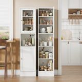 Garvee Tall Slim Bathroom Storage Cabinet with Glass Doors – Adjustable Shelves, Anti-Tip Design – Freestanding Linen Organizer for Bathroom, Kitchen, Laundry, Living Room – Space-Saving – White