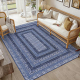 Garvee Modern Bordered 8x10 Area Rug with Geometric Pattern, Washable Non-Slip, Soft Low Pile, Ultra Thin Lightweight, Ideal for Living Room & Bedroom - Blue