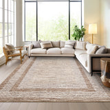 Garvee 4' × 6' Distressed Border Area Rug, Machine Washable Non-Slip Low-Pile Soft Rug for Living Room, Bedroom & Dining Room, Brown - Brown