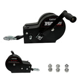 Garvee 3500 lbs Heavy-Duty Boat Trailer Winch - Hand Crank Winch with 33ft Strap, 4:1/8:1 Gear Ratio for Towing and Pulling Boats, Trailers, Trucks, RVs, ATVs, Jet Skis, and Off-Road Recovery, Black - Black (Bolt-on handle winch)