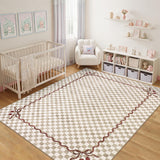 Garvee 9' × 12' Washable Checkered Cherry Coquette Area Rug, Non-Slip Low-Pile Stain-Resistant Rug for Living Room, Bedroom & Nursery, Caramel Mocha - Light Brown