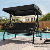 Garvee 3-Seat Outdoor Patio Swing, Heavy-Duty Porch Swing Bench with Adjustable Canopy, Cushions, Pillows and Cup Holder Tray, 800 lb Capacity, Gray