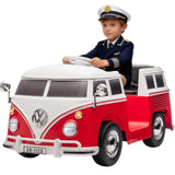 Garvee Volkswagen Licensed Electric Ride-On Bus for Kids - 6V Battery, LED Headlights, Music, Horn, Cup Holder, Pedal Control, 2-Speed, Gentle Start, Eco-Friendly - Red - Red