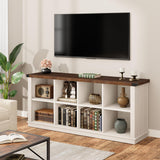 Garvee 8 Cube Book Shelf, Rustic Farmhouse Wood Horizontal Bookshelf, Long Freestanding Bookcase Cabinet, 2-Tier Storage Organizer for Living Room, Entryway, Office, Brown and White - Brown & White