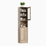 Garvee Tall Slim Bathroom Storage Cabinet with Glass Doors – Adjustable Shelves, Magnetic Closure – Freestanding Linen Organizer for Bathroom, Kitchen, Living Room – Durable Steel, Space-Saving – Gray Wood Grain