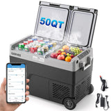 Garvee Dual Zone Car Refrigerator Freezer with Wheels, 48L/50QT, 12V/24V DC & 100-240V AC, APP Control, -4℉~68℉, Portable Electric Cooler for Camping, RV, Travel – 2-in-1 Tabletop, Battery Charging Pad