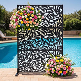 Garvee Heavy-Duty Galvanized Steel Privacy Screen – 72" Freestanding Metal Outdoor Fence Panel, Rust & Weather Resistant, Windproof Decorative Divider for Patio, Garden, Balcony – Black - Black