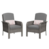 Garvee Outdoor Wicker Chairs Set - High Back, Deep Seating - PE Rattan & Steel Frame - Fade-Resistant Cushions - Grey, 2 Pieces - Patio, Porch, Garden - Grey Rattan & Grey Cushion
