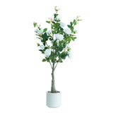 Garvee 120cm Artificial Rose Tree – Realistic Silk Leaves, White Flowers, UV-Resistant, Faux Decorative Plant for Home, Office, Indoor/Outdoor Garden – White Pot, White Rose