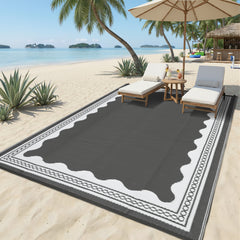 Garvee Outdoor Rug 8x10 Waterproof Reversible Plastic Straw Quick-Dry Stain-Resistant Lightweight Foldable for Patio, Camping, Balcony - Gray