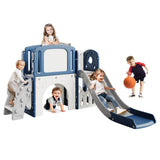 Garvee 8-in-1 Multi-Functional Toddler Play Tunnel Set – Slide, Climber, Tunnel, Basketball Hoop, Telescope, Drawing Board & Storage – Indoor Outdoor Playground for Kids – Blue - New-Blue