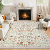Garvee 8' × 10' Garden Floral Area Rug, Soft Washable Low-Pile Polyester Carpet for Living Room, Bedroom and Dining Room, Beige - Beige