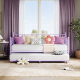 Garvee Heart-Shaped Headboard Twin Metal Daybed with Trundle - Sturdy Steel Slat Support - Space-Saving Sofa Bed for Bedroom, Living Room, or Guest Room - Easy Assembly - Purple, Twin Size Set - Purple