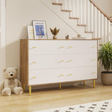 Garvee Farmhouse Rustic Pine Dresser - 6 Spacious Drawers - White Silk-Textured Fronts & Metal Handles - Wide Bedroom Chest - Ample Storage for Bedroom, Living Room, Hallway - Color: Pine Wood Cabinet Body + White Drawer Fronts - Pine+White
