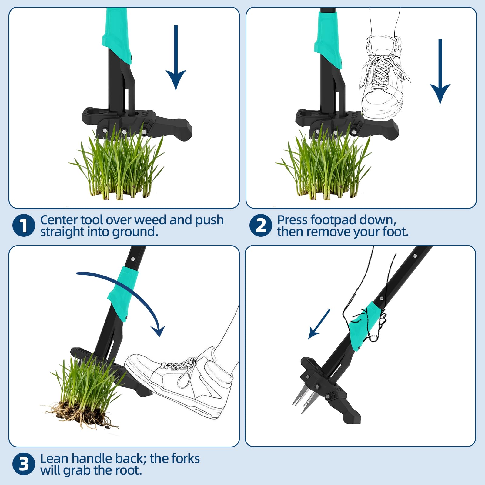 tool for removing plants from pots Garvee 40" Stand-Up Weed Puller Tool, 4-Claw Stainless Steel Root Remover with Easy Eject, Ergonomic Long Handle Manual Weeder for Lawn & Garden