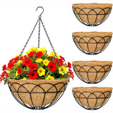 Garvee Hanging Planters for Porch & Balcony, 12 in Metal Chain Hanging Baskets with Coco Liner and Round Flower Pot Design