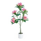 Garvee Realistic 120cm Artificial Plumeria Tree for Home Decor – Lush Silk Leaves & Blooms – Faux Indoor Decorative Plant – Maintenance-Free, Nordic Style – Includes White Pot