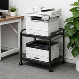 Garvee Heavy Duty 2-Tier Under Desk Printer Stand – 20-Inch Deep Height Adjustable Shelf Printer Cart with Wheels – Mobile Office Storage Organizer Table for Home or Small Office – Rolling Platform, Black - Black