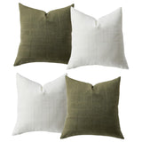 Garvee 4 Pack Chenille Check Throw Pillow Covers 18x18 Inch, Decorative Square Cushion Covers Set in 2 Beige/2 Orange & 2 White/2 Green, Farmhouse Modern Boho Home Decor for Sofa Couch Bedroom Living Room - 2 White/2 Green