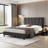 Garvee King Size Velvet Bed Frame with Adjustable Headboard, Wooden Slats Support, No Box Spring, Easy Assembly, Dark Grey, Bedroom - Gray