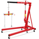 Garvee 2-Ton Hydraulic Folding Engine Hoist with Leveler, Telescopic Boom, Steel Frame, 6 Swivel Casters, Foldable for Garage Workshop, Red - Red