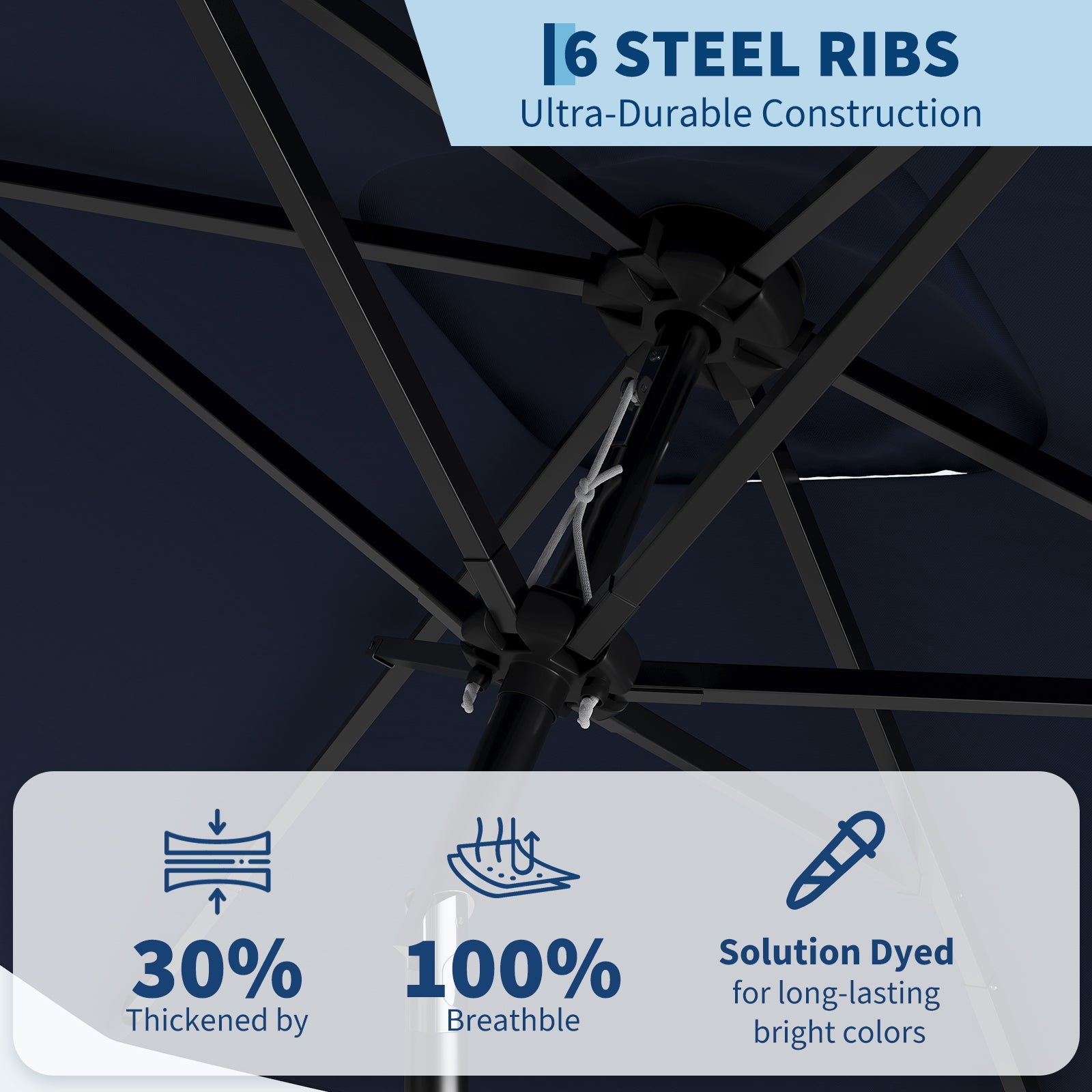 6 patio table umbrella metal pole 4 ribs Garvee 10' x 6.5' Rectangular Patio Umbrella ?C Robust 6-Rib Outdoor Table Umbrella with Crank & Push Button Tilt, UV Sun Shade for Garden, Deck, Lawn