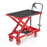 Garvee Hydraulic Scissor Lift Table Cart – 1100 lbs Capacity – 35.4" Max Height – Manual Single Scissor Platform with Anti-Slip Pad, Locking Wheels – For Warehouse, Workshop – Table 32x20 in, Red Body, Gray Handle - Red