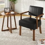 Garvee Mid-Century Modern Faux Leather Accent Chair with Vertical Stripe, Ergonomic Support, Wood Frame, Water-Resistant PU Leather, Reading Leisure Chair for Bedroom Living Room, Black - Black-Vertical Stripe