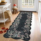 Garvee Scalloped Runner Rug - Washable Non-Slip Low Pile Area Rug, Soft Collapsible Thin Carpet for Hallway, Kitchen, Bedroom, Bathroom, Laundry, Modern Farmhouse Decor, Black, 2x6ft - Black