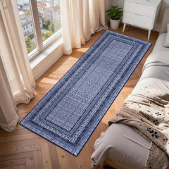 Garvee Modern Bordered Kitchen Rug 2x6, Non-Slip, Washable, Low Pile, Stain Resistant, Lightweight, Blue, Entryway & Bedroom - Blue