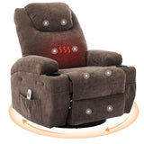 Garvee Rocking Recliner Chair with Massage and Heat, Swivel Ergonomic Lounge Chair Classic Single Sofa with 2 Cup Holders Side Pockets Living Room Chair Home Theater Seat, Coffee - Coffee