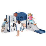 Garvee 11-in-1 Toddler Slide & Climber Playset, Freestanding Indoor/Outdoor Playground - Tunnel, Basketball Hoop, Toy Storage & Climbing Ladder - Ages 1-3 - Blue - European Standard - Gray