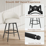 Garvee Modern Swivel Bar Stools Set of 2 – Counter Height Chairs with Backs & Footrest, 360° Rotating Linen Upholstered Seat, Sturdy Black Metal Frame – Comfortable for Dining Room or Kitchen Island, White