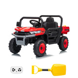 Garvee 12V Kids Ride on Dump Truck with Parent Remote Control, Single Seater Electric Farm Truck for Kids, Powered Dump Bed, Double Opening Doors, Suspension, LED Lights, MP3 & Horn,Red - Red