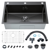 Garvee Stainless Steel Drop-In Kitchen basin, Single Bowl Top Mount Utility Basin - Black Finish - Panel Opening - 28 inch - 201 - Black - Panel Opening