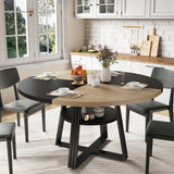 Garvee Modern Farmhouse Pedestal Round Dining Table for 4-6 – 47 Inch with Storage Shelf – Sturdy Wood Top & Metal Legs, Space-Saving for Kitchen or Dining Room – Wood Color + Black with Grain