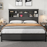 Garvee King Platform Bed Frame with Bookcase Headboard, Charging Station (USB & Type‑c), Tall Wooden Headboard, 9.6" Underbed Storage, No Box Spring Needed, Black - Black