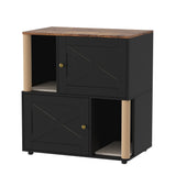 Garvee Double Cat Litter Box Enclosure Furniture – 2-Tier Modern Cat Condo with Marking Posts, Dual Mats, Odor Control, Hidden Washroom Cabinet, Dog-Proof, End Table – X-Door Black - Black X-Door
