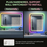 Garvee RGB LED Bathroom Mirror 40x32 Inch – Front & Backlit Dimmable Lights, Adjustable 3 Color Temperatures, Anti-Fog, Shatterproof, IP54 Waterproof, Modern Vanity Wall Mirror, US Regulations, 40*32 inches 101.6*81.28 cm