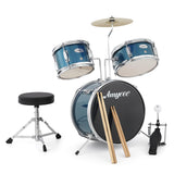 Garvee Kids Drum Set 3-Piece Junior Kit with Cymbal & Bass Pedal, Wood & Metal Build, Electroplate Finish, Compact Design, Black, Perfect for Playrooms - Aquamarine Blue