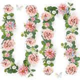 Garvee Realistic Artificial Eucalyptus & Rose Garland with 3D Silver Butterflies, 2-Pack Silk & Plastic Floral Vine, Perfect for Home Decor, Wedding Arches, Party Table Centerpiece – Length 180cm, Pink
