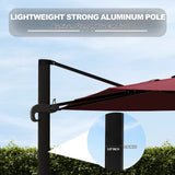 Garvee Cantilever Patio Umbrella for Garden & Poolside, 10 x 10 FT 360° Rotating Outdoor Shade with Adjustable Height and Aluminum Frame, Burgundy Red