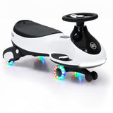 Garvee 12V Electric Wiggle Car for Kids,  2 in 1 Swing Car with Pedal, Anti-Rollover Max 3.5Mph,Max Load 66Lbs,Flashing Wheels, Music,Rechargeable Battery Ride on Toy Indoor Outdoor for Toddlers - White & Black