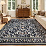 Garvee Area Rug 8x10 for Living Room, Washable Floral Low Pile Rug, Soft Non Slip Carpet for Living Room, Bedroom, Dining Room, Black - Black