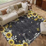 Garvee Sunflower 5x7ft Washable Area Rug – Modern Floral Print, Soft Low Pile Non-Slip Carpet for Living Room, Bedroom, Kids Room – Collapsible Thin Mat – Black, Brown - Black