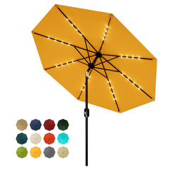 10 ft yellow patio umbrella Garvee 10 FT Patio Umbrella with Solar Lights, Durable 8 Ribs, Tilt & Crank  Mechanism, Waterproof UV Protection, Beige for Garden Backyard Poolside