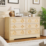 Garvee 6 Drawer Dresser for Bedroom, 47.2'' Wide Dresser, Boho Chest of Drawers, Wooden Chest with Clothes Storage Cabinet, Decorative Drawer Front Organizer for Bedroom, Living Room, Natural Wood - Natural Wood